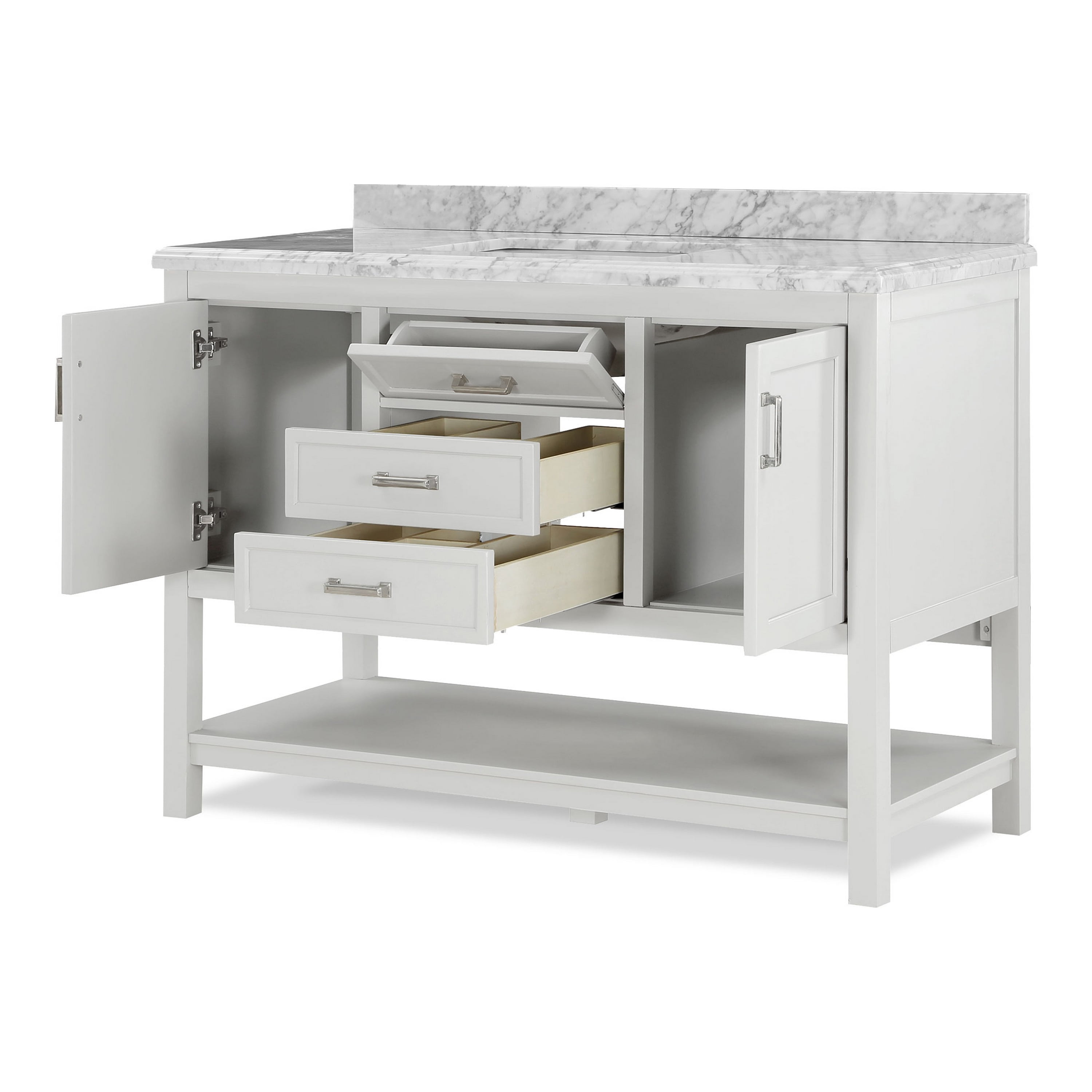 Furniture of America Freya 49" White Single Bathroom Vanity with White Carrera Marble Top and Undermount Sink