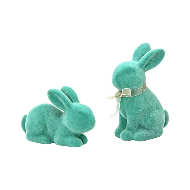 Flocked Easter Bunny Figurine Set Standing Statue Colorful Garden Yard Ornament for Spring Holiday Celebration 2PCS
