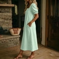 thumbnail image 6 of Guieoi Womens Dresses Plus Size Square-Neck Short-Sleeve Solid-Color Dress with Pockets Green M, 6 of 9