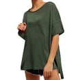 thumbnail image 2 of WRKEKC Chemises à Manches Courtes pour Femmes, T-Shirts d'Été pour Femmes, Chemise de Sport à Manches Courtes Col Rond Couleur Unie Grande Taille pour Femmes, 2 of 8
