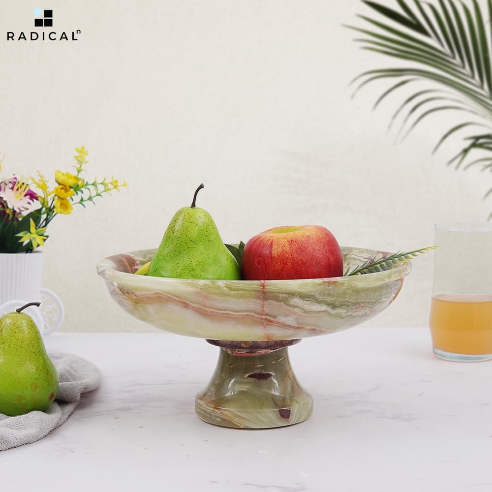 Bol à Fruits En Marbre Blanc - 25 Cm, Décoratif, Fait Main, Pour Comptoir De Cuisine, Rangement élégant, Multi-usage