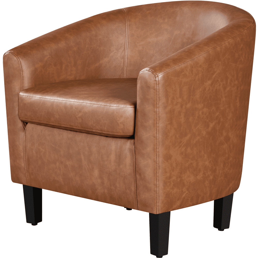 Renwick Faux Leather Barrel Accent Chair for Living Room, Set of 2, Brown  (图3)