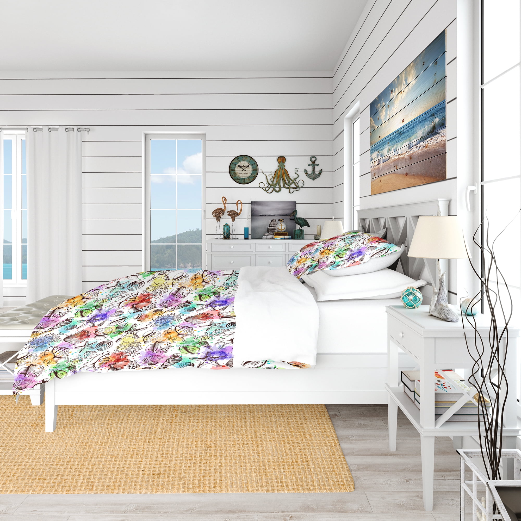Designart 'Modern Seashells Pattern' Nautical & Coastal Duvet Cover Set