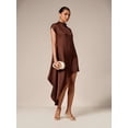 thumbnail image 3 of Brown Asymmetrical Drape Mini Dress With High Mock Neck And Short Sleeves Elegant Evening Guest Wear, 3 of 5