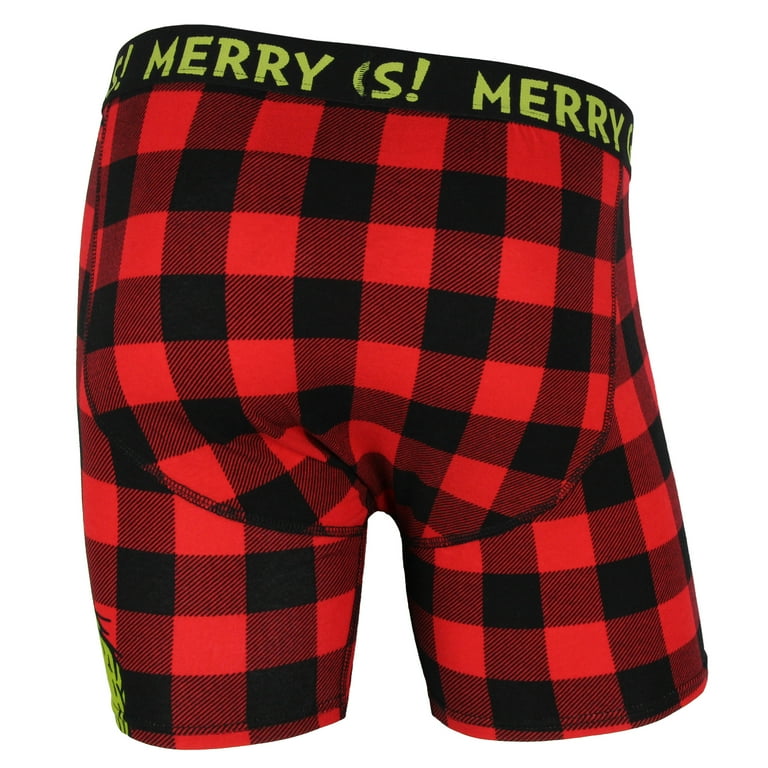 Dr. Seuss The Grinch Merry Grinchmas Santa Grinch Buffalo Plaid Boxer Briefs  Underwear 