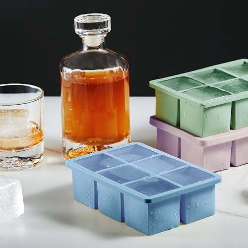 Ice Cube Trays 3 Pack - Large Size Silicone Ice Cube Molds(3 color) for Whiskey Ice Cube Maker for Cocktail Old Fashioned Ice Cube Tray
