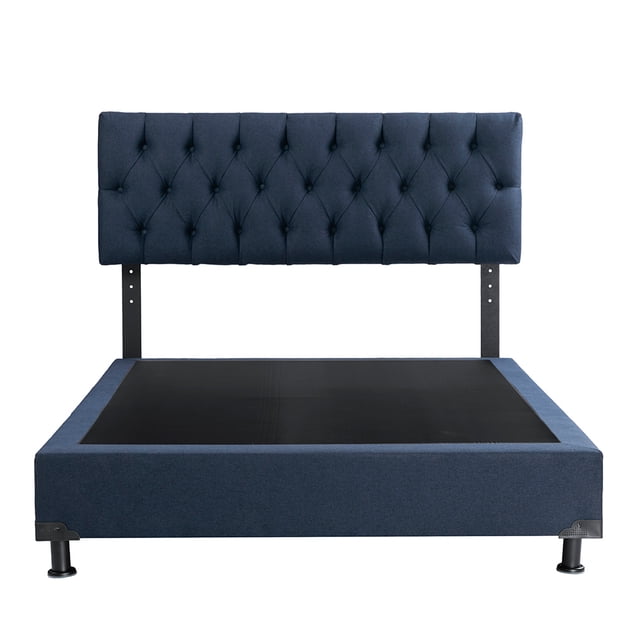 Box Base Cama Matrimonial + Cabecera Arlo Trinity Azul Marino