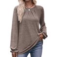 thumbnail image 1 of Camisas de Larga para Mujer, Moda Otoño 2025, Blusas Elegantes e Informales, Blusas Tipo Túnica Plisadas con Cuello Redondo. Caqui S, 1 of 10
