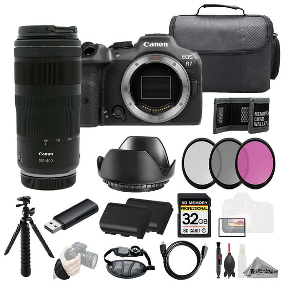 Canon EOS R7 Camera   RF 100-400mm f/5.6-8 IS USM Lens  32GB   Ext Bat  3 PC Filter- Kit (International Version)