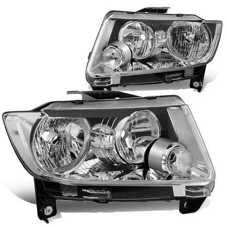 For 2011 to 2013 Jeep Grand Cherokee Pair of Factory Style Chrome Housing Clear Corner Halogen Headlight Lamps 12