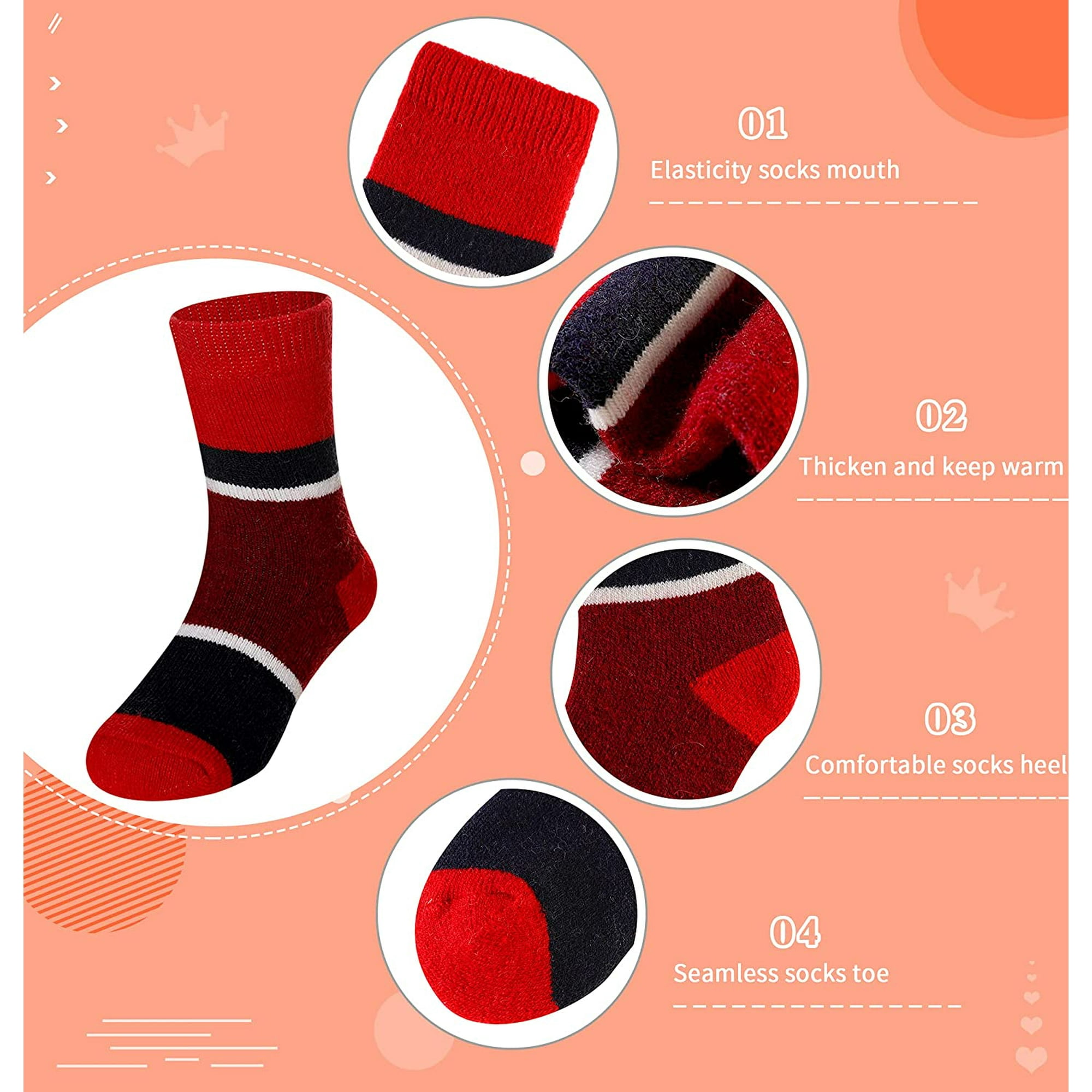 Chaussettes De Randonnée En Laine Pour Enfants - Lot De 6 Paires - Épaisses, Chaudes - Cadeau Noël, Hiver