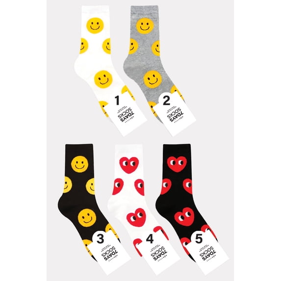Women's Crew Big Pattern Socks - 5 Pair Set