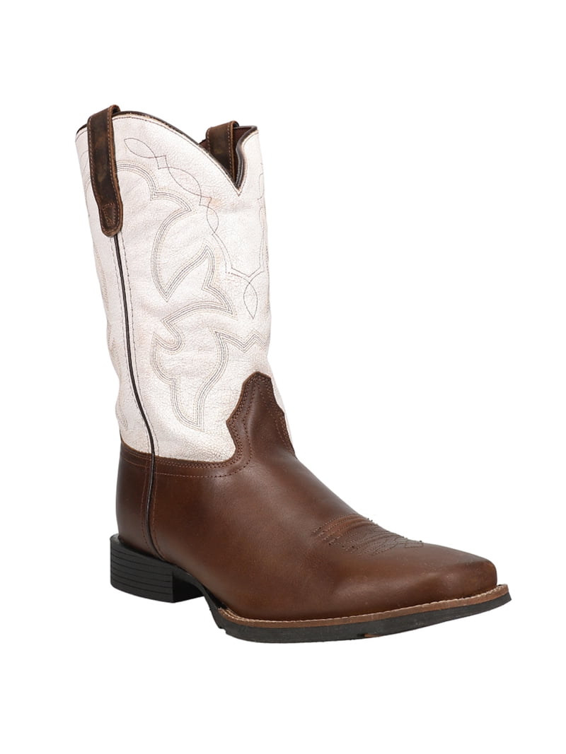 Men’s Tan White Square Toe Leather Boots Durable 10-inch Pull-on Wellington Boot Men main image 3