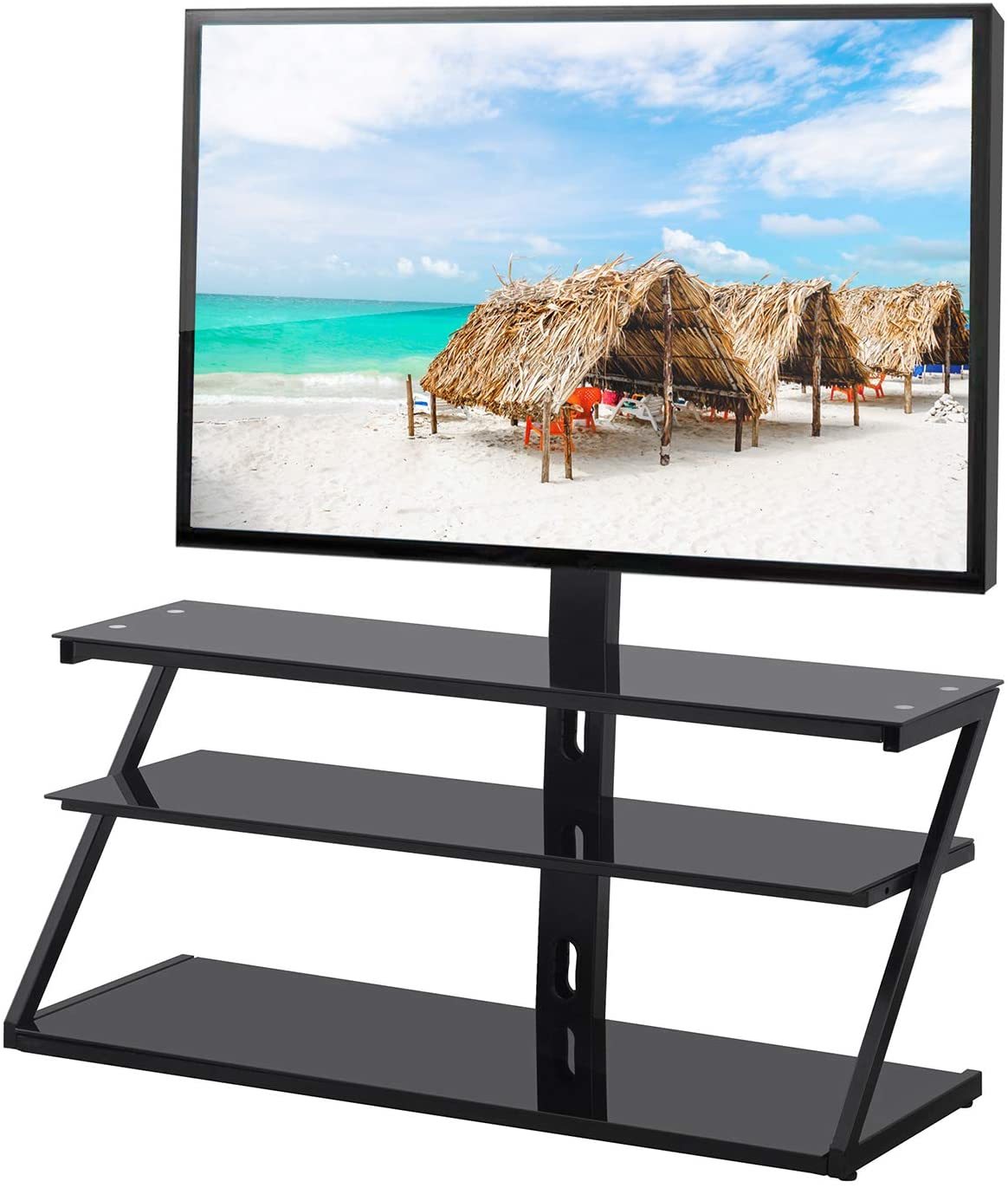 Universal TV Stand - Table Top Tempered Glass Metal Frame Three-Layer Glass TV Stand Height and Angle Adjustable 400*600 VESA for 32~65 inch TV Television Stands & Entertainment Centers - image 2 of 6