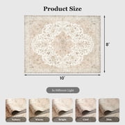 CHITOOMA 8x10 Boho Area Rugs for Living Room, Machine Washable Floral Area Rug with Non-Slip Backing, Stain Resistant Non-Shed Carpet for Bedroom, Dining Room, Dorm, Office