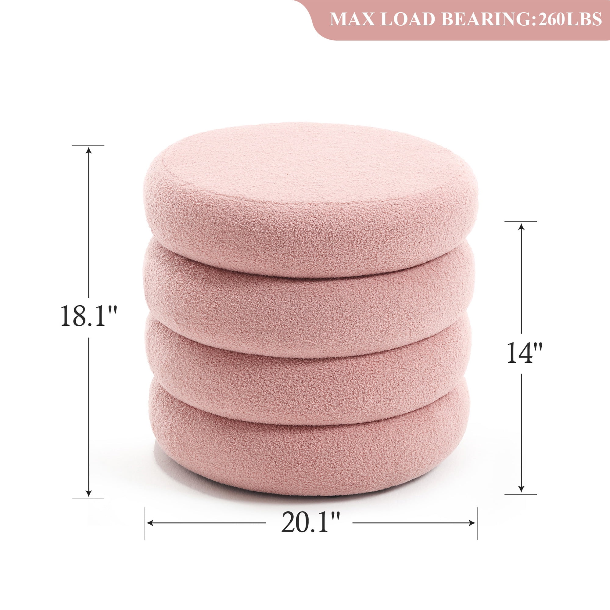 Zesthouse 20.1" Wide Round Boucle Storage Ottoman, Tufted Sherpa Ottoman Footstool for Living Room Bedroom, Pink