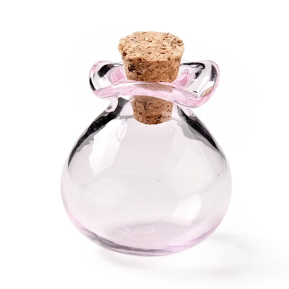 10 pc Lucky bag Shape Glass Cork Bottles Ornament Glass Empty Wishing Bottles DIY Vials for Pendant Decorations Pearl Pink 2.5cm