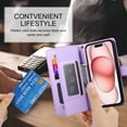 thumbnail image 6 of Allytechgroup Wallet Case for Apple iPhone 15, 9 Cards Holder + Zipper Pocket + Hand Wrist Shockproof Stand Flip Cover RFID Blocking Phone Case for Women Men, Purple, 6 of 7