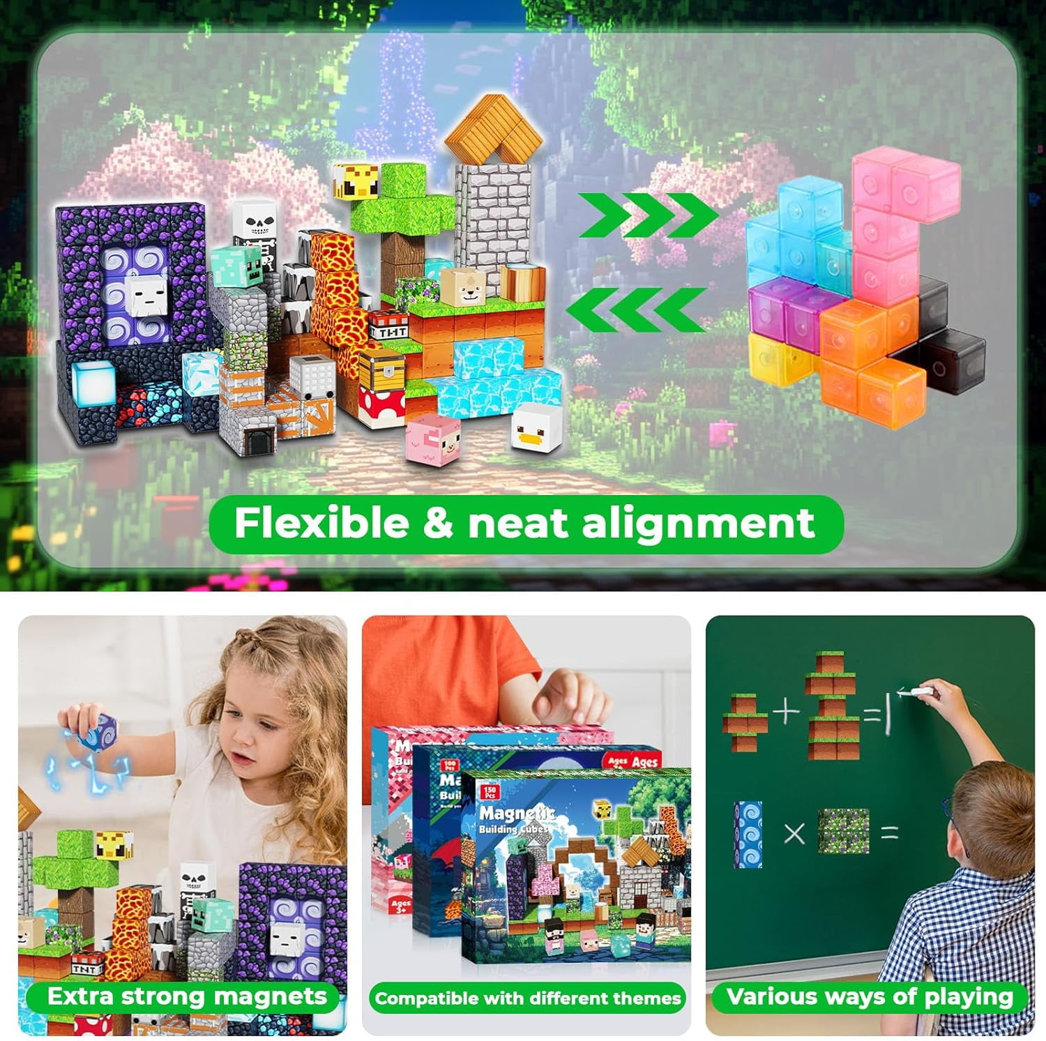 Annexfun Magnetic Blocks - 150PCS Magnetic Building Blocks Cubes Adventurer, Toy Building Set for Kids, Magnets Stacking Construction Birthday Gifts for Boys Girls Age 4-8, 8-12