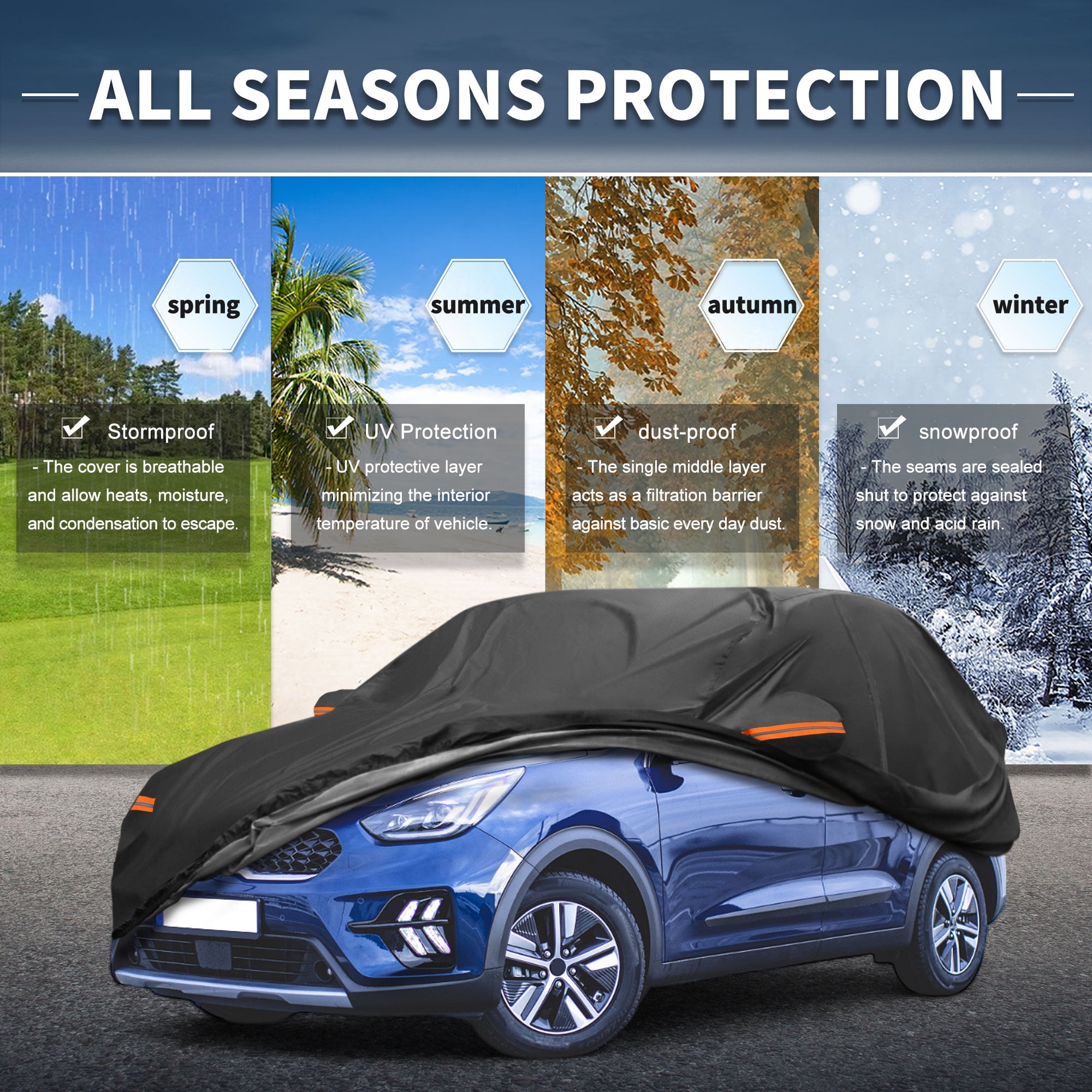 Unique Bargains Aluminum Full Car Cover Black for Kia Niro 177.17"x72.83"x55.12"
