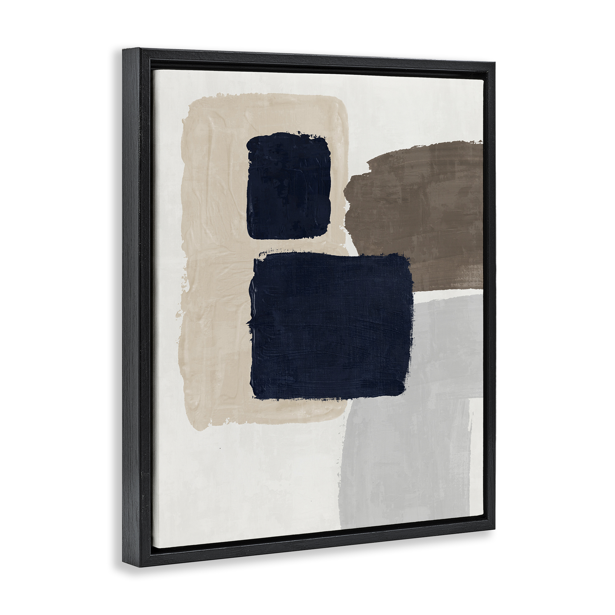 Stupell Industries Navy Blocked Shapes Abstract Painting Black Floater Framed Canvas Art Print Wall Art, 25 x 31