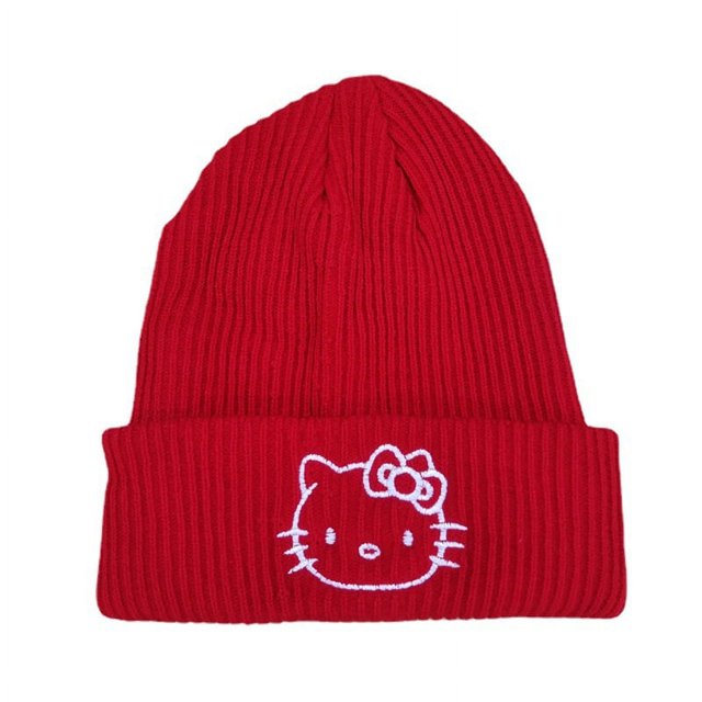 Invierno hello kitty gorro de punto gorros cálidos sombreros y gorras bordados de diseñador para venta al por mayor unisex