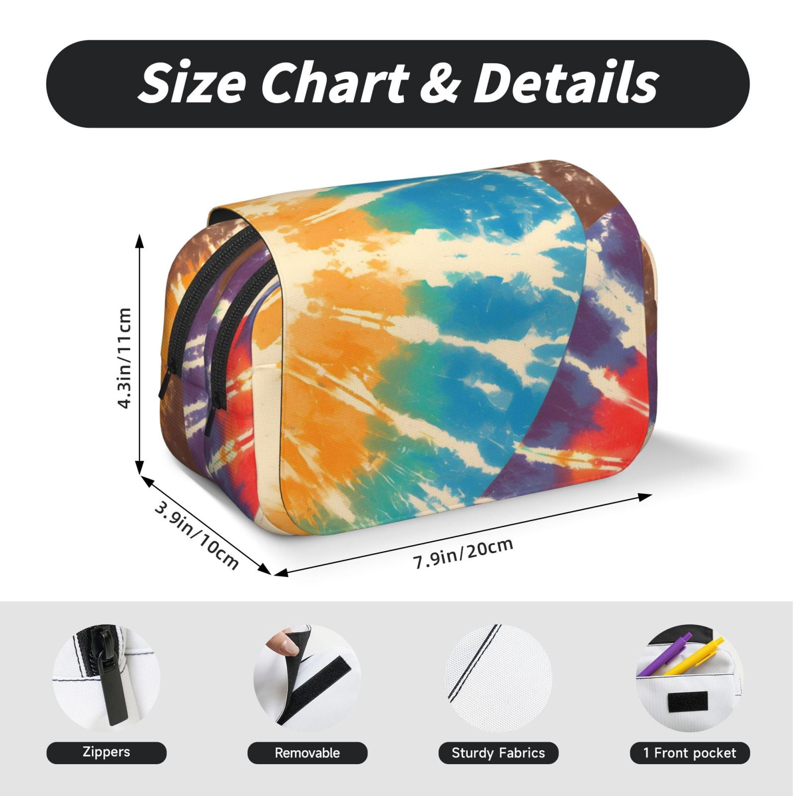 Large-Capacity Flip-Top Double-Layer Pencil Case, Multi-Functional Pocket Pen Case, Durable Stationery Organizer Brown Tie-Dye Background Rainbow Colors
