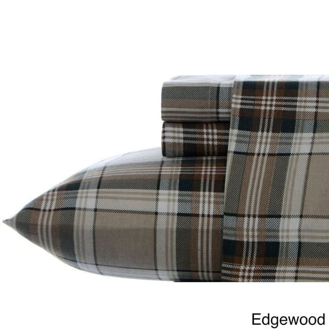 Eddie Bauer - Collection Flanelle - 100% Coton Premium Ensemble de Draps de Literie, Pré-Rétréci et Brossé pour Plus de Douceur, de Confort et de Sensation Confortable, Très Grand, Plaid en Bois de Tranche