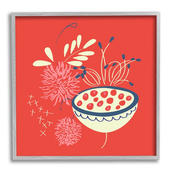 Stupell Industries Red Botanical Seeds Botanical & Floral Painting Gray Framed Art Print Wall Art, 24 x 24