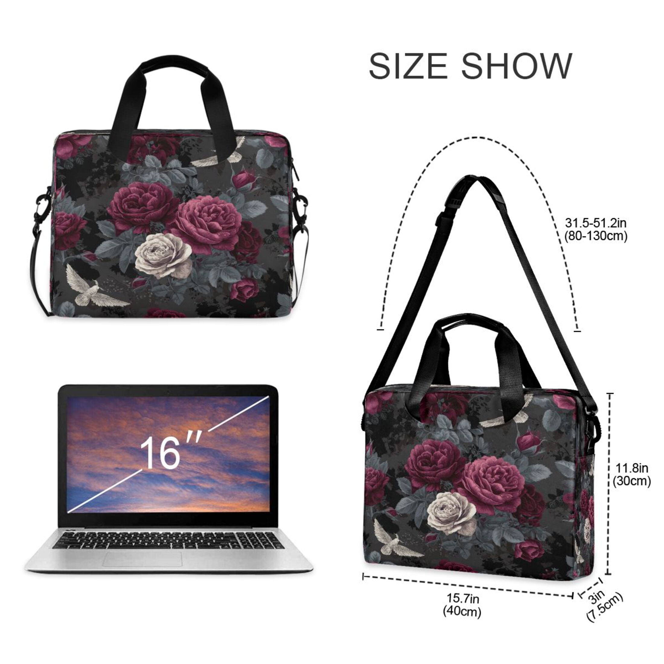 Laptop Bag Laptop Briefcase 15.7 x 3 x 11.8 Inches Laptop Bag Briefcases Laptop Storage Travel Laptop Bag Work Laptop Bag Lovely Gray Flowers