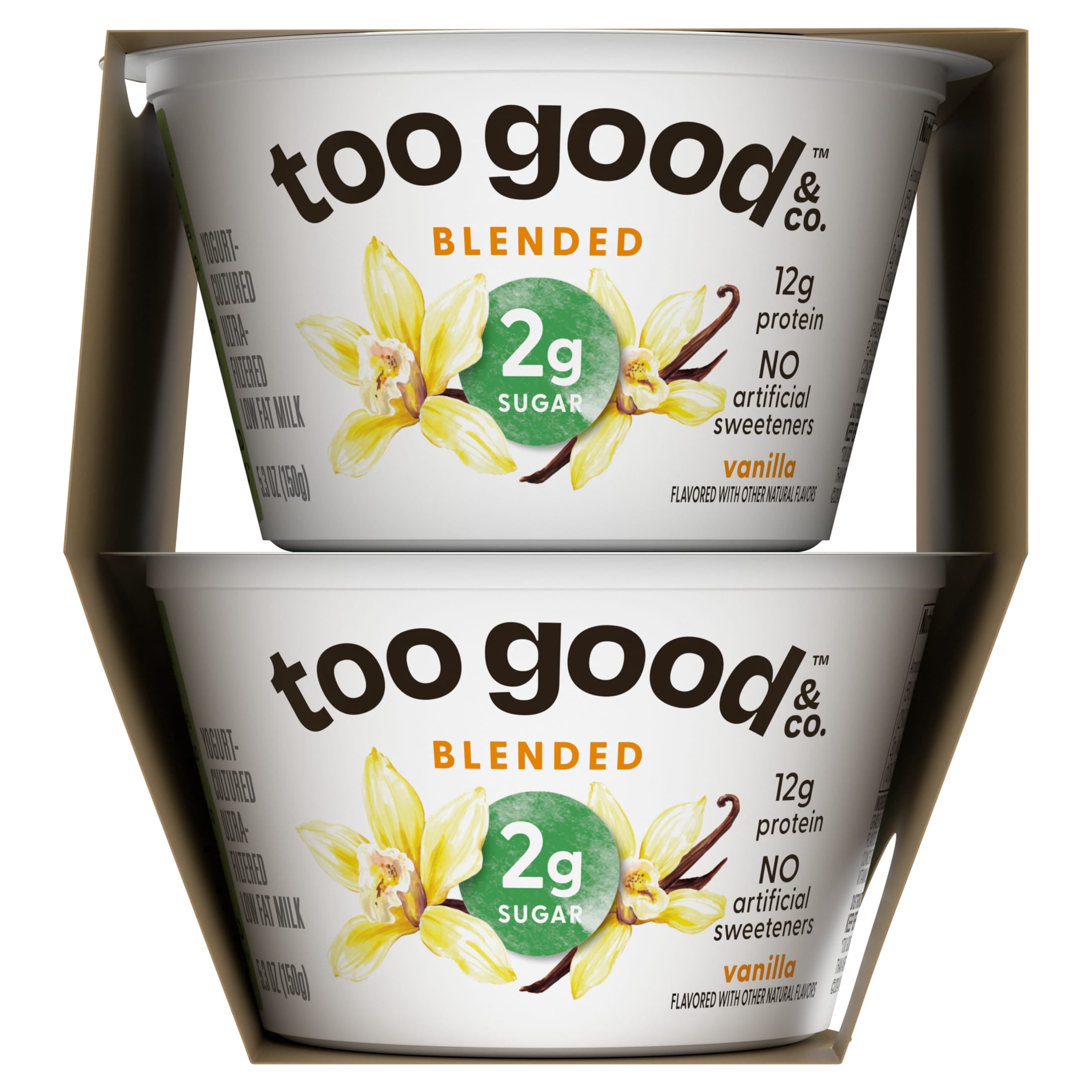 Too Good & Co. Lower Sugar Vanilla Flavored Low Fat Greek Yogurt Cultured Product, 5.3 oz, 4 Count