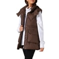thumbnail image 4 of CHALECO INSPIRADOR CHIC para Mujer Abrigo de Invierno con Capucha, Cierre de Cremallera, Largo Medio, Sin Mangas, Acolchado, Talla M, Color Café, 4 of 6