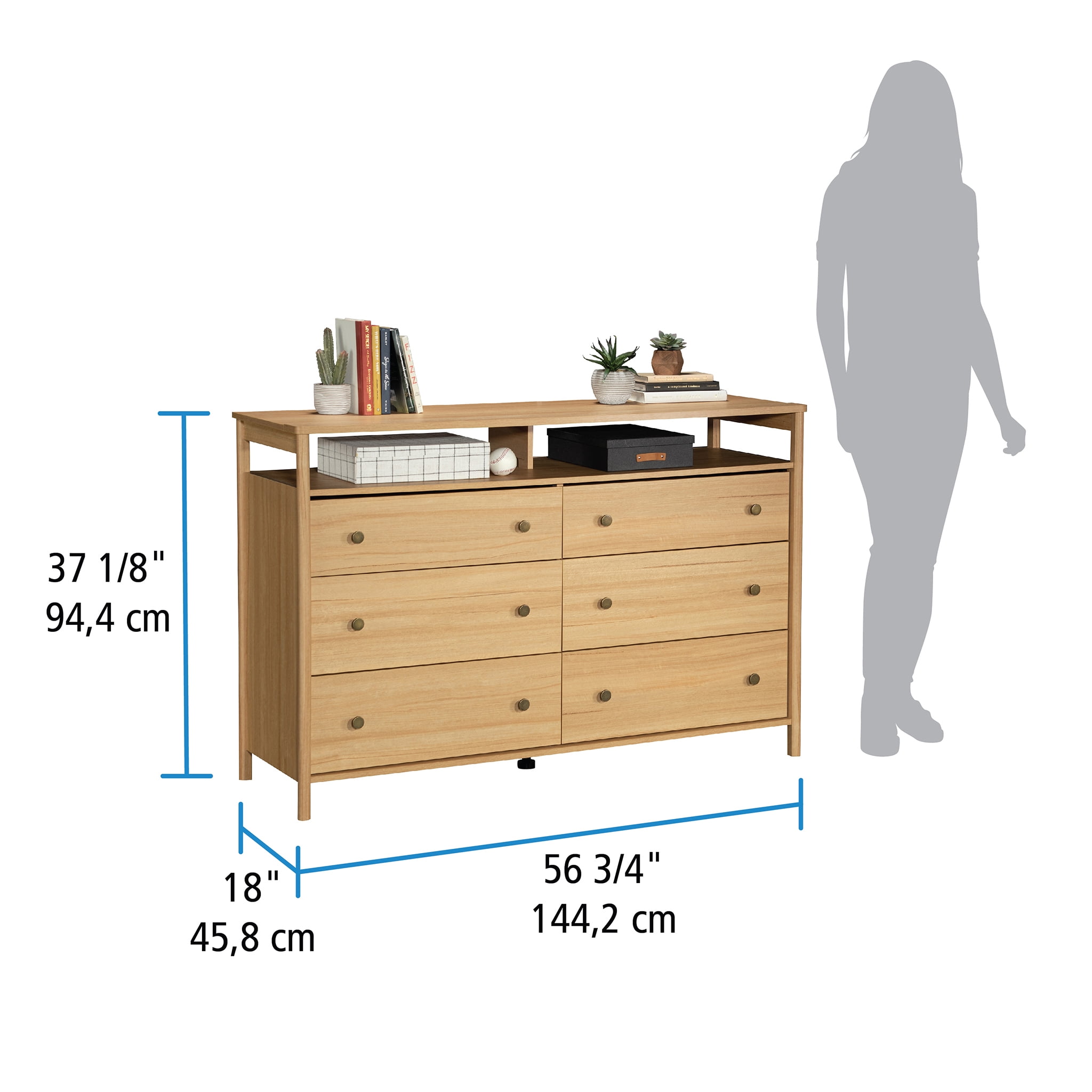 Mainstays Dowel 6 Drawer Dresser, Natural Teak Finish