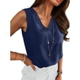 thumbnail image 3 of ANRABESS Women's Textured V Neck Tank Top Summer Work Office Blouses Sleeveless Loose Dressy Tunic Shirts Business Casual Outfits Navy Blue L, 3 of 10