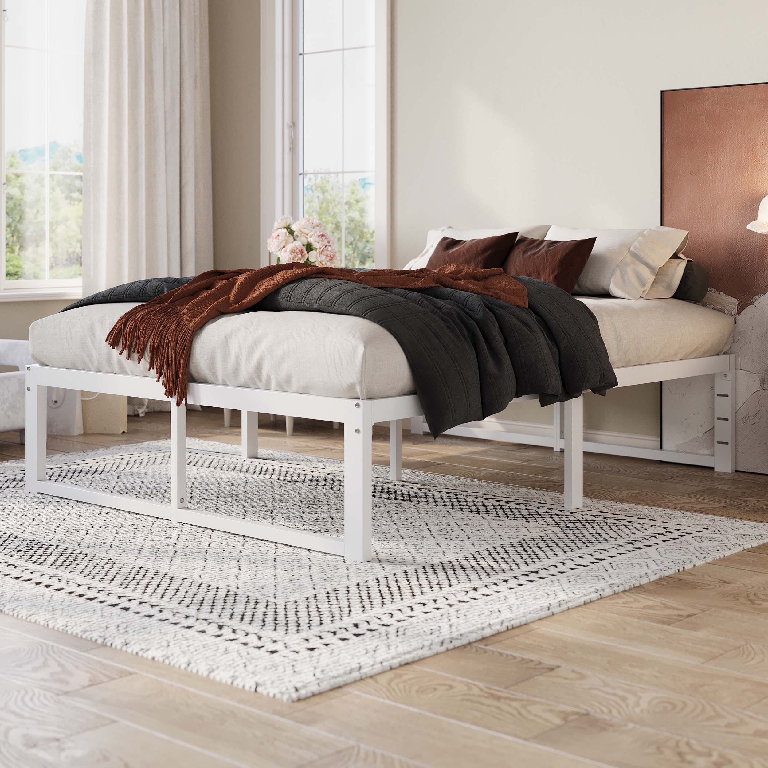 Amolife 14" Full Bed Frame Metal Platform Bed with Ample Storage Space Under Frame, Heavy Duty, White