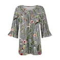 thumbnail image 4 of TQWQT Womens Plus Size Tops Summer Loose Fit Going Out Tunic V Neck Pleated Ruffle 3/4 Sleeve Ethnic Floral Graphic T-Shirt 4x-5x Casual Tunics Blouses Gray 4XL, 4 of 5