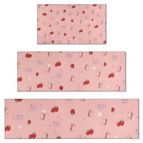 Red Strawberry Plants Fruit Kitchen Rugs Sets Of 3,Kitchen Runner Rugs Non Skid Washable,Decorative Kitchen Floor Mats for Kitchen,Sink,Laundry,17"x30"  17"x47"   17"x59"