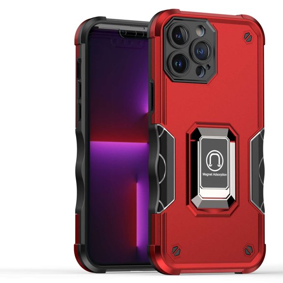 Bemz Phone Case for iPhone 15 with Camera Protection Side Grip Heavy Duty Shockproof Protection Magnetic Mount Built-in Stand Cover (Titanium Red)