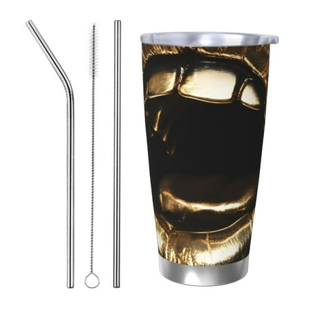 

KLL Golden Lips Modern Sculpture Print 40oz Stainless Steel Insulated Car Cup with Spillproof Lid - Keep Your Drink Hot or Cold on the Go-Straw Three-piece Set
