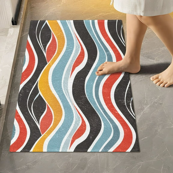 Toilet Rug Rectangle Bathroom Rugs Non-Slip Soft Plush Machine Washable Contour Bath Mat Abstract Wave 24x16