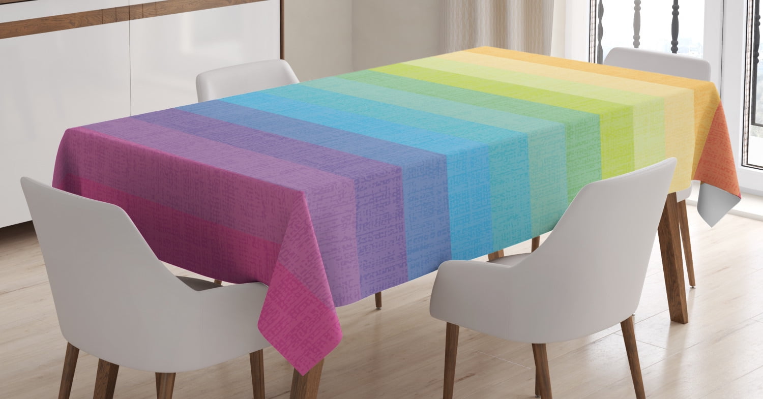 Vintage Rainbow Tablecloth, Vintage Abstract Lines with Rainbow Colors