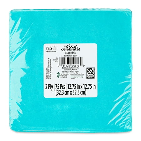 6.5" x 6.5" Disposable Teal Paper Napkins, 75 Count, by Way To Celebrate