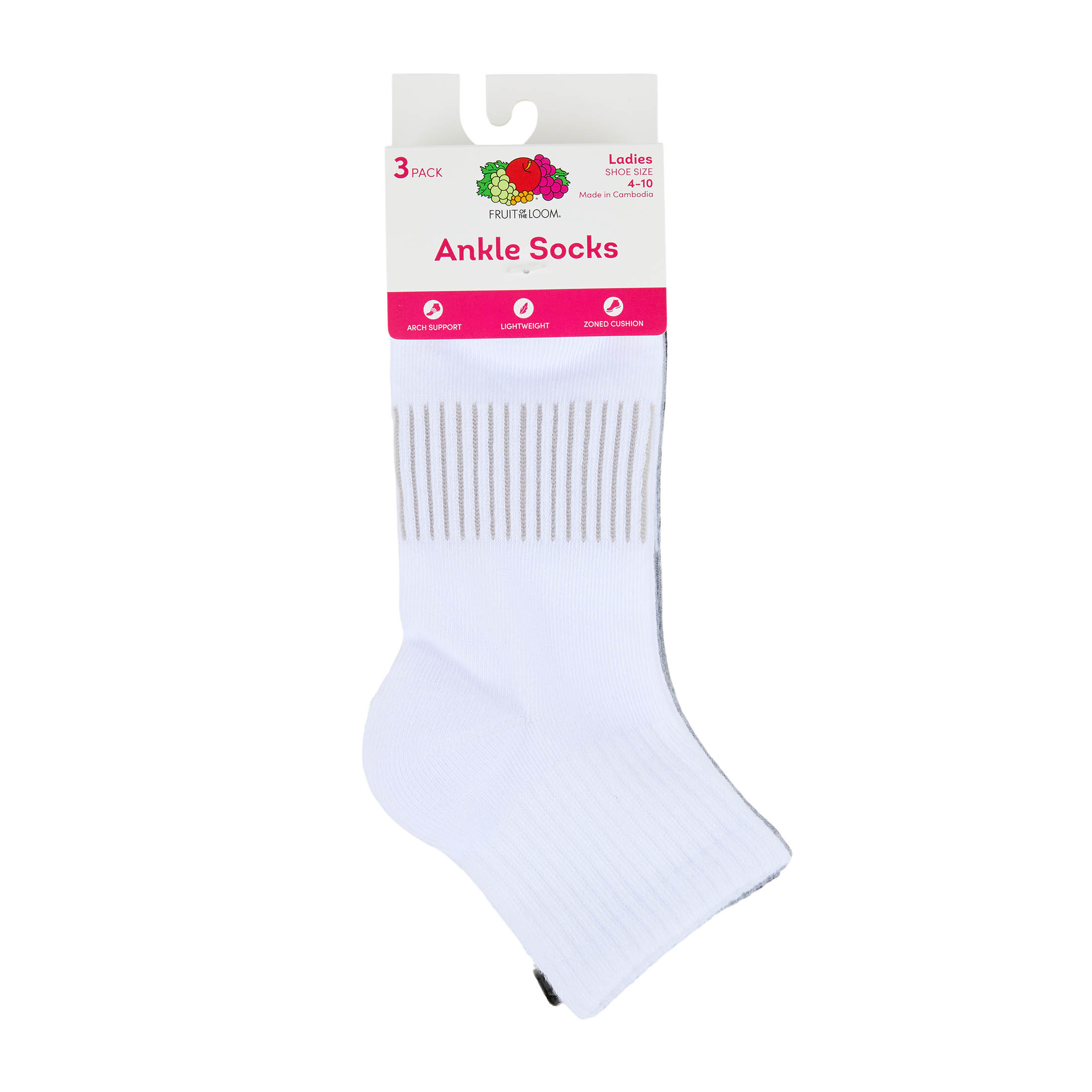 Fruit of the Loom Womens Value Ankle Socks, 3-Pack, Sock Sizes 4-11