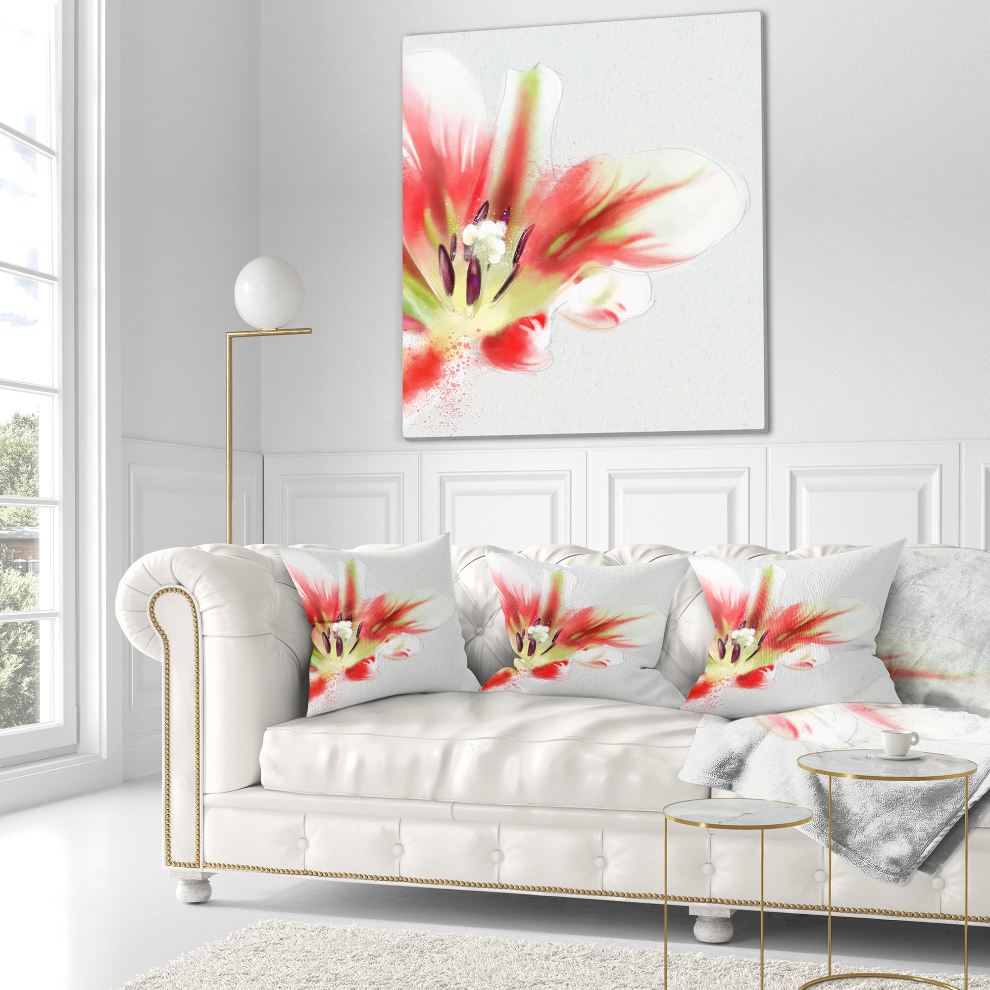 Designart Large Watercolor Red Tulip Flower - Floral Throw Pillow - 18x18