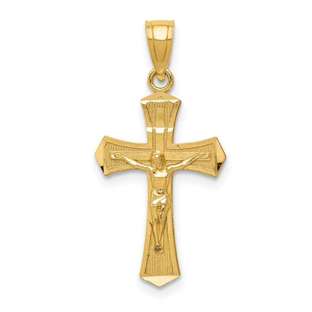 Quality Gold K6296 14K Yellow Gold Diamond-Cut Crucifix Pendant
