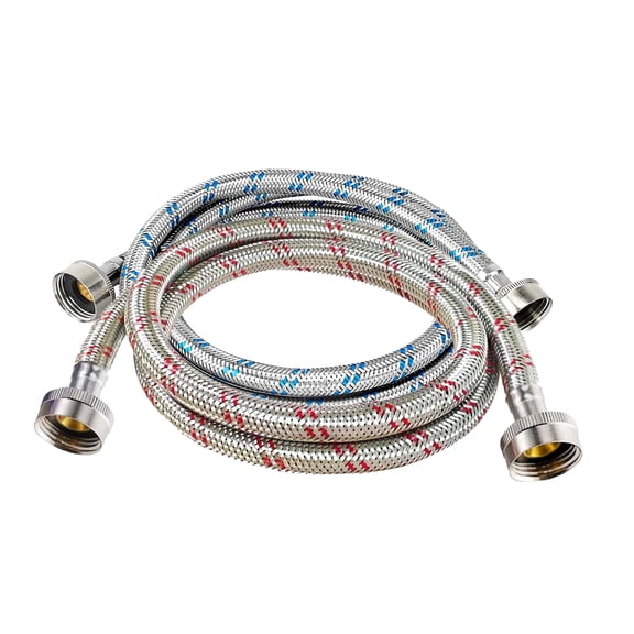 4 Ft Washing Machine Hoses, 2 Packs Premium Stainless Steel Washer Hoses Burst Proof, Hot and Cold Striped Water Supply Hoses with 3/4'' Standard Interface fit for ALL Washer