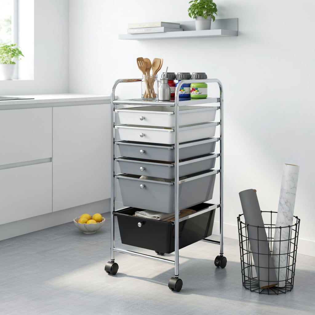 Spaco 6 Drawers Rolling Storage Cart Organizer-Mixed Black, Craft Organizers and Storage, Multipurpose Organizer Cart for Home, Office, School
