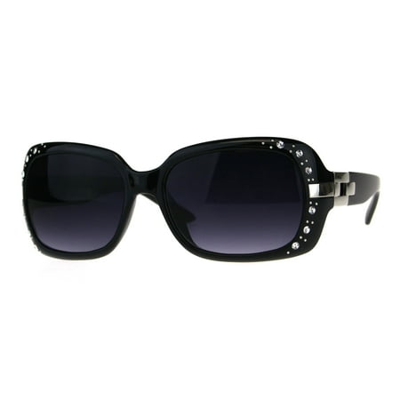 Womens Designer Iced Out Rhinestone Rectangular Plastic Butterfly Sunglasses Solid Black Smoke