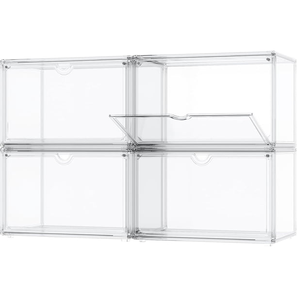 Vitrinas acrílicas para coleccionables, cajas de almacenamiento apilables de plástico, tapa magnética, organizador