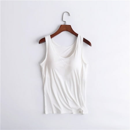 Padded Tank Tops for Women - Soft U-Neck Vest  Built-in Bra  Sleeveless Yoga Style